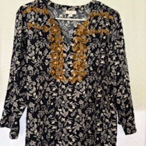 J Jill Tunic - Navy and White with Gold Embroidery